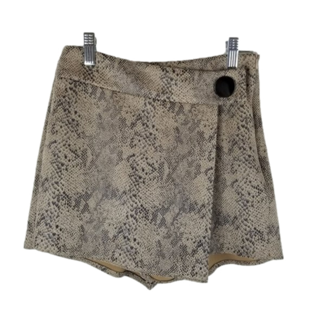 Zara Basic XS Snakeskin print Skort Side Zip Wrap Front Thick Fabric